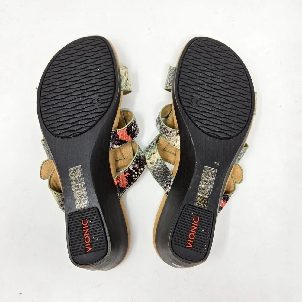 Vionic  9 Snakeskin Print Wedge Sandals Multi Color Comfort‎ Adjustable Straps